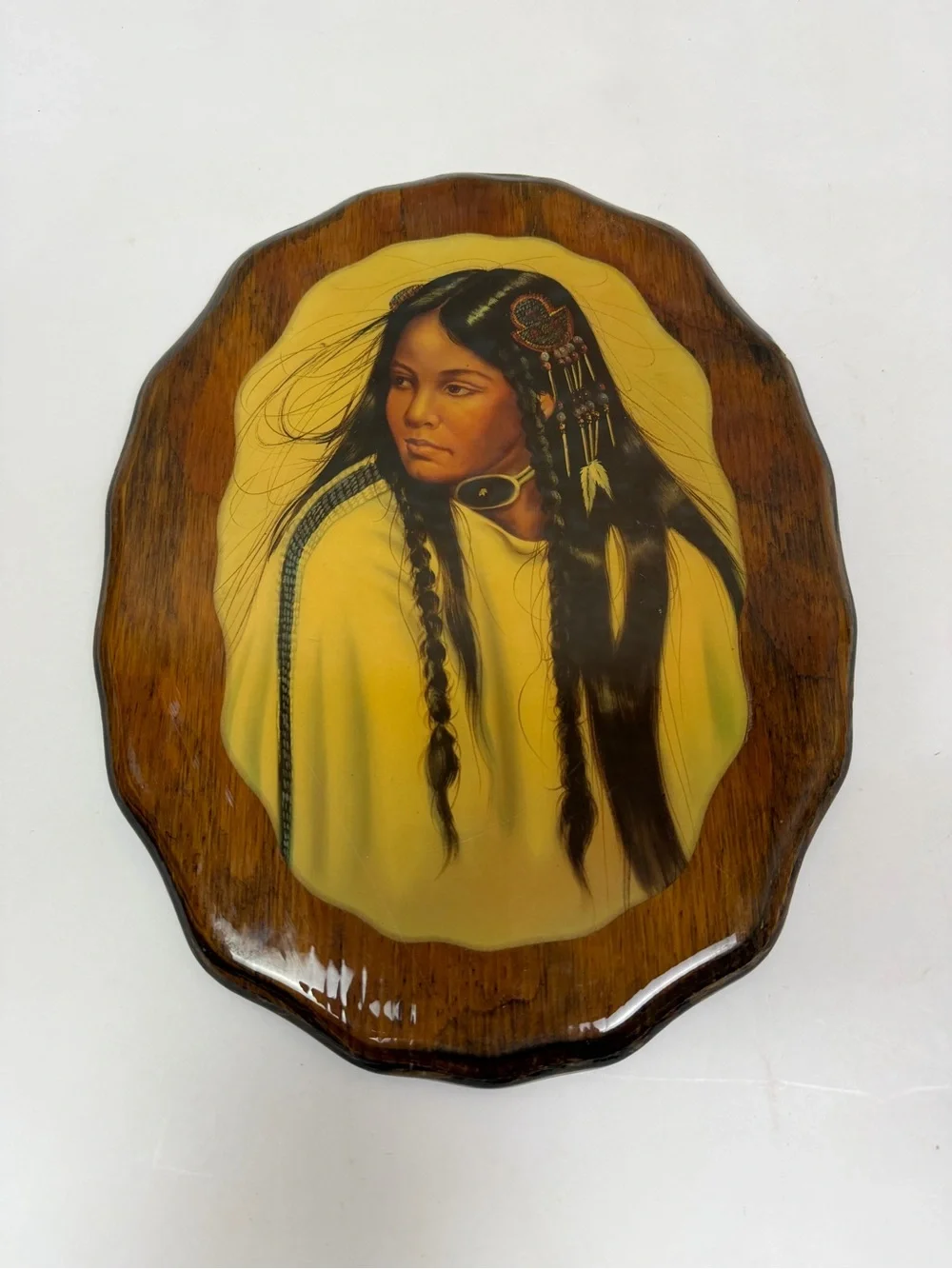 Native American Indian Print On Wood Lacquered